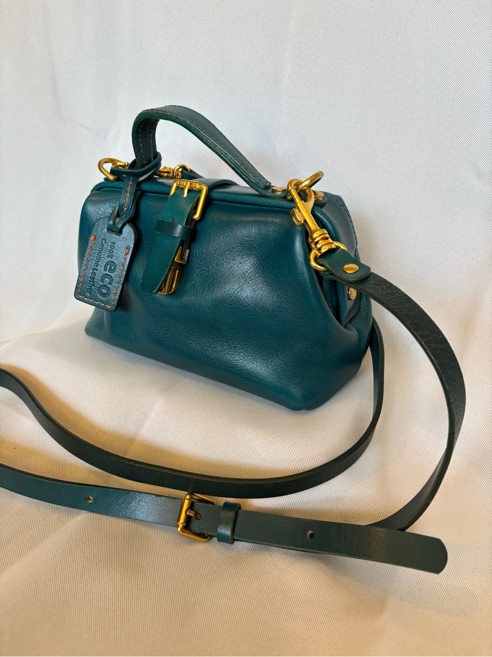ECO -friendly Teal Leather Top-Handle Crossbody Bag
